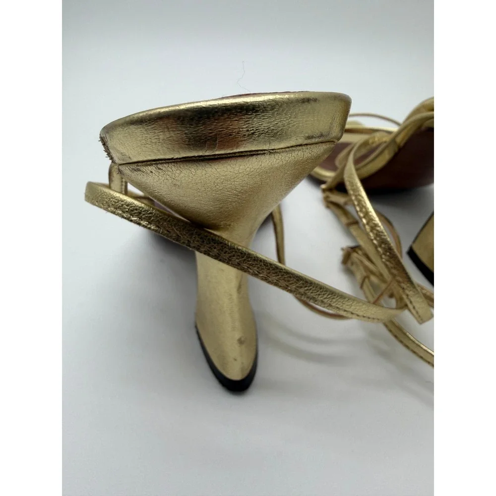 L'Autre Chose Strappy Sandals Womens 36 Gold Metallic Leather Square Toe Italy